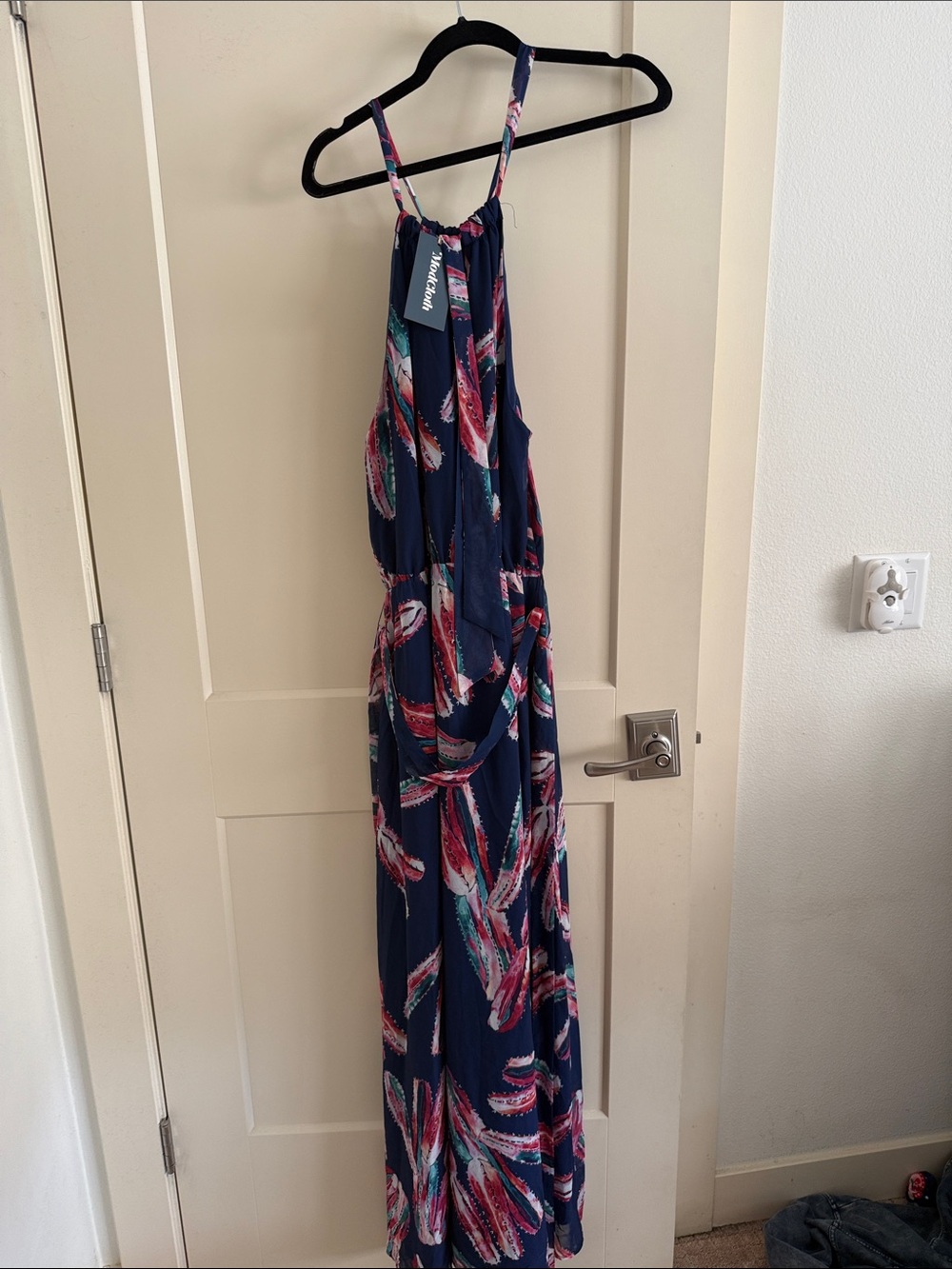 ModCloth Navy Floral Halter-Style Maxi Dress